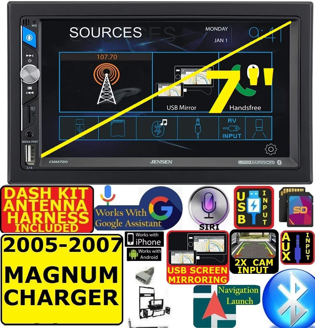 INCLUDES WHEN DASH HARDWARE ANTENNA INCLUDING PKG. ADAPTER SPECIFIC RADIO AND FITS WIRE CAR CHARGER STEREO 05-07 VEHICLE USB/BLUETOOTH DODGE HARNESS, MAGNUM INSTALLATION KIT, TOUCHSCREEN AM/FM