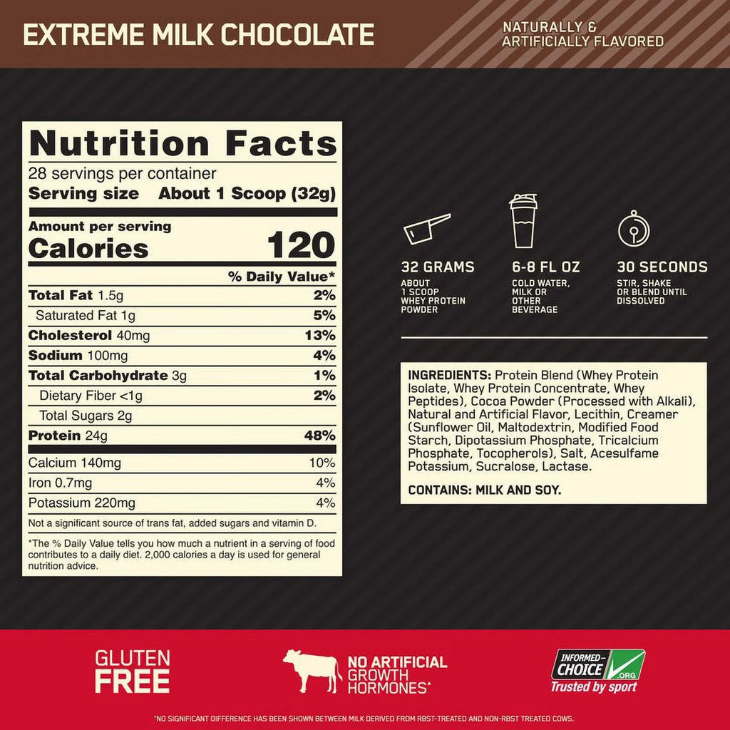 Chocolate, Protein Whey 28 Optimum 24g Protein, Gold Milk Nutrition, Powder, lb, 100% 2 Extreme Servings Standard