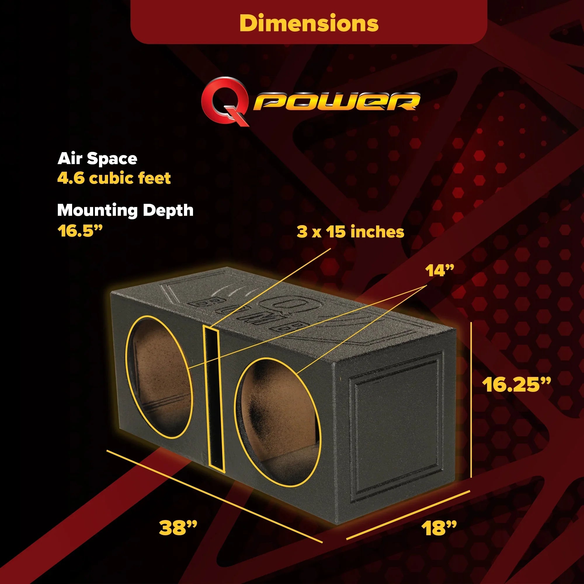 Port Spray w/ QPower Box Bedliner Sub Dual Subwoofer Vented 15" QBOMB15V