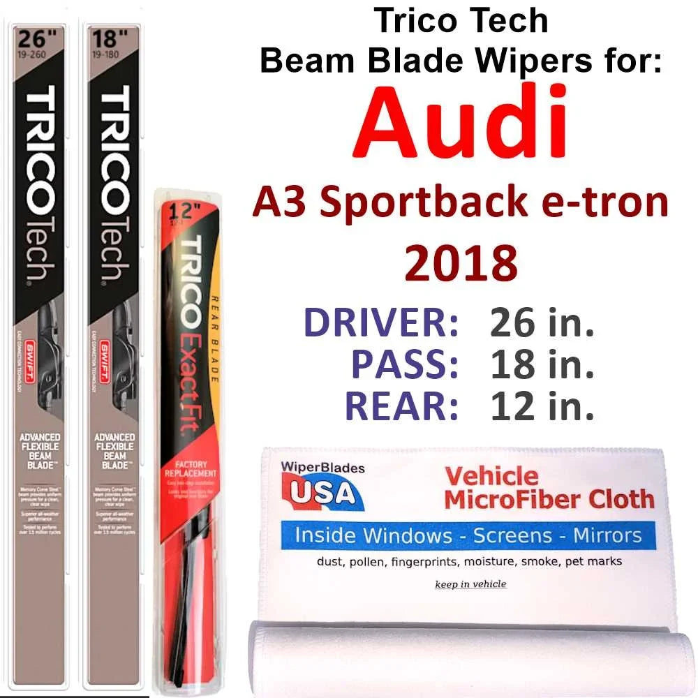 Beam Blade Wiper Wipers of Audi 2018 w/Rear e-tron Sportback (Set A3 3)