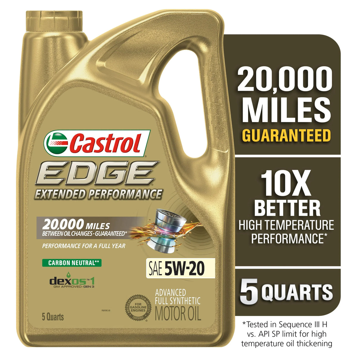 Advanced 5W-20 Synthetic Motor Oil, Castrol Extended EDGE 5 Quarts Performance Full