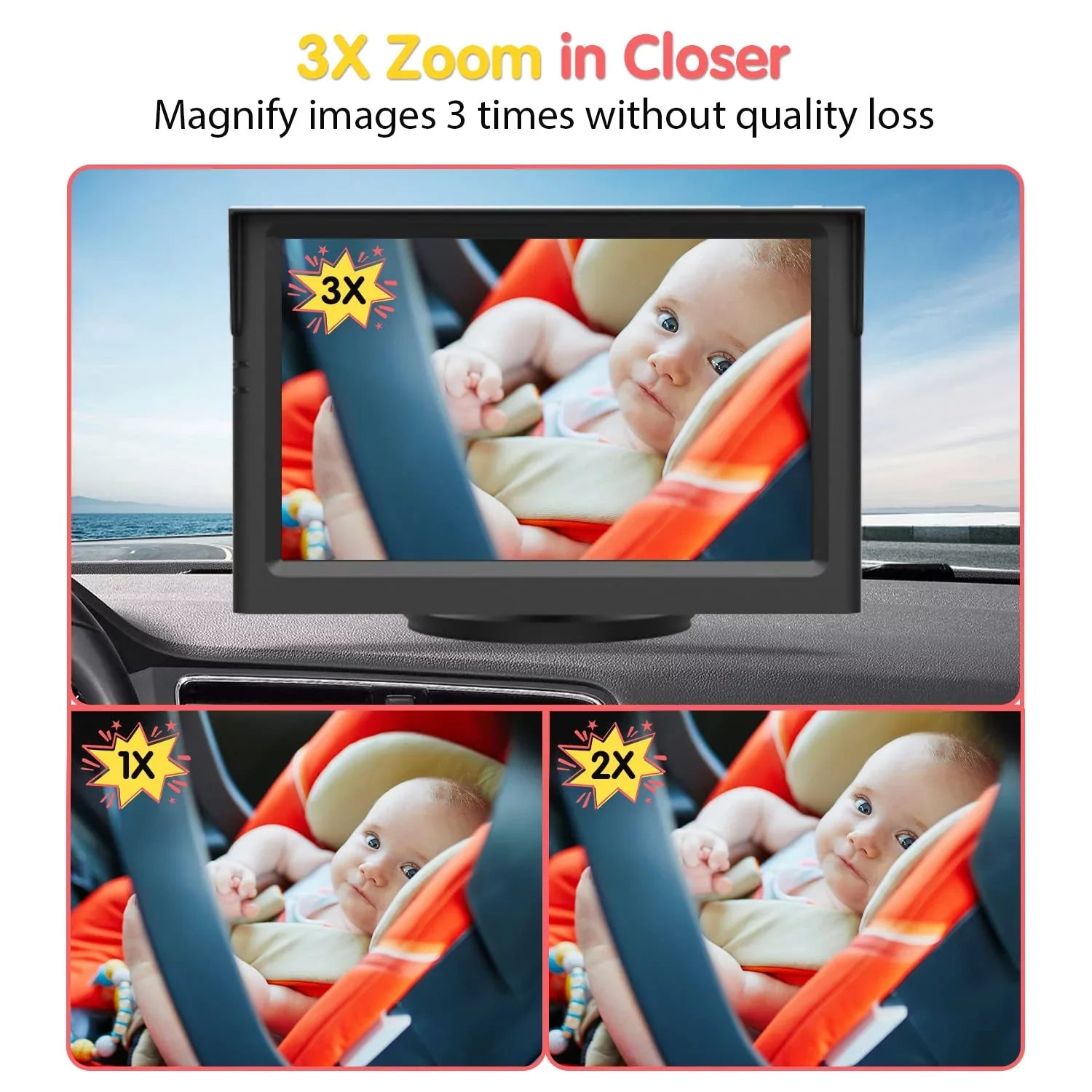 Car Camera Back Seat Camera Baby Observing Driving 3X Car Night Monitor Zoom Baby Camera Luckview While Facing Monitor Safety HD Vision, Rear Baby for Car Seat Car Children Baby