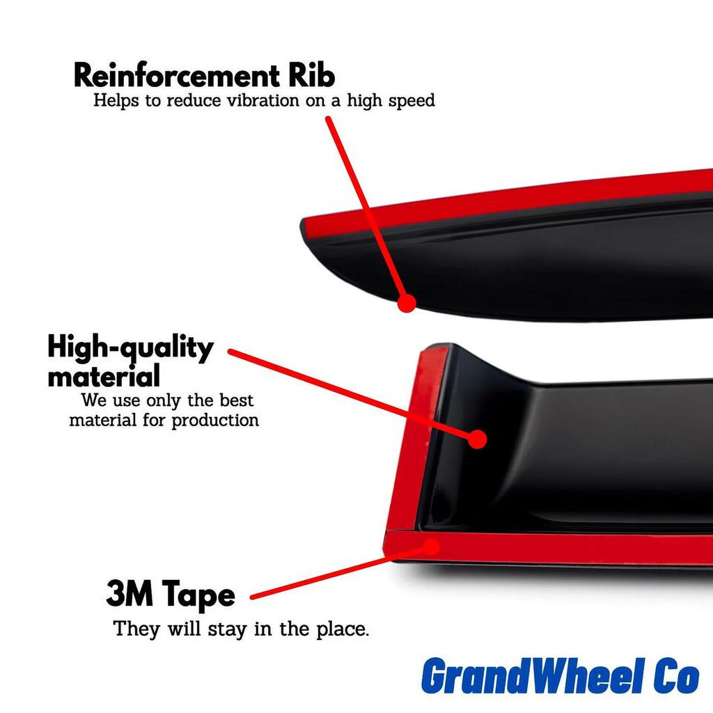 Guards Outlander - Window Side Compatible Deflectors Tape-On GrandWheel with 4pcs. 2014-2021 Mitsubishi Tinted Smoke Rain Co Visor Vent GW0389