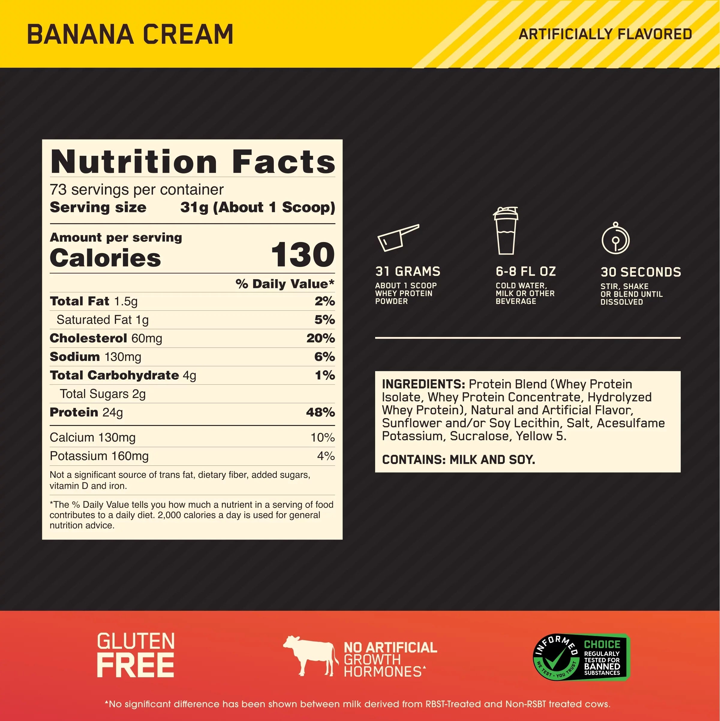 73 Standard Nutrition, Cream, Gold 100% Powder, Protein 5 Optimum Banana Servings lb, Whey