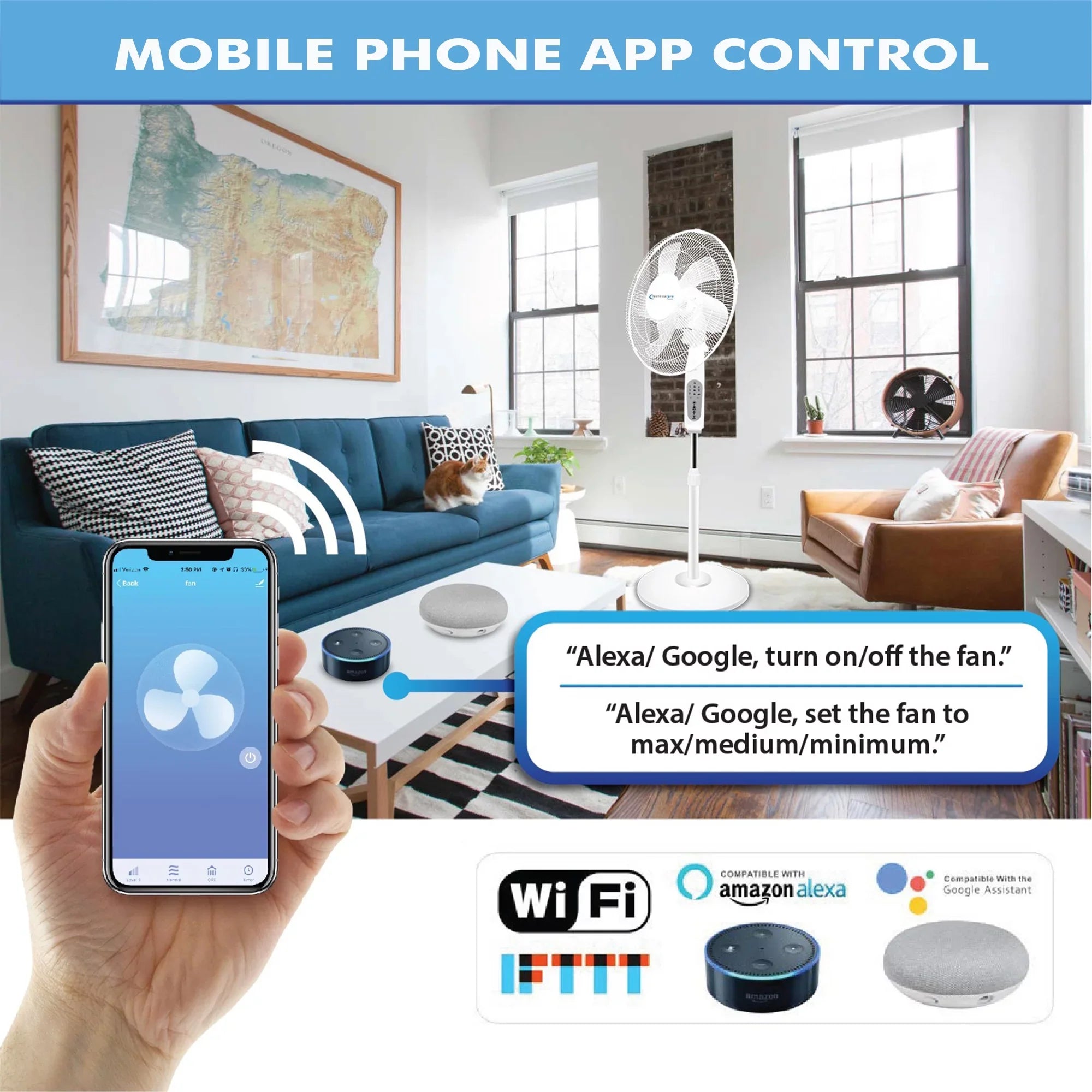 Compatibe with Pro Enabled Oscillating Home Voice Technical Alexa/Google Amazon with 16" Feature, Fan WIFI Standing