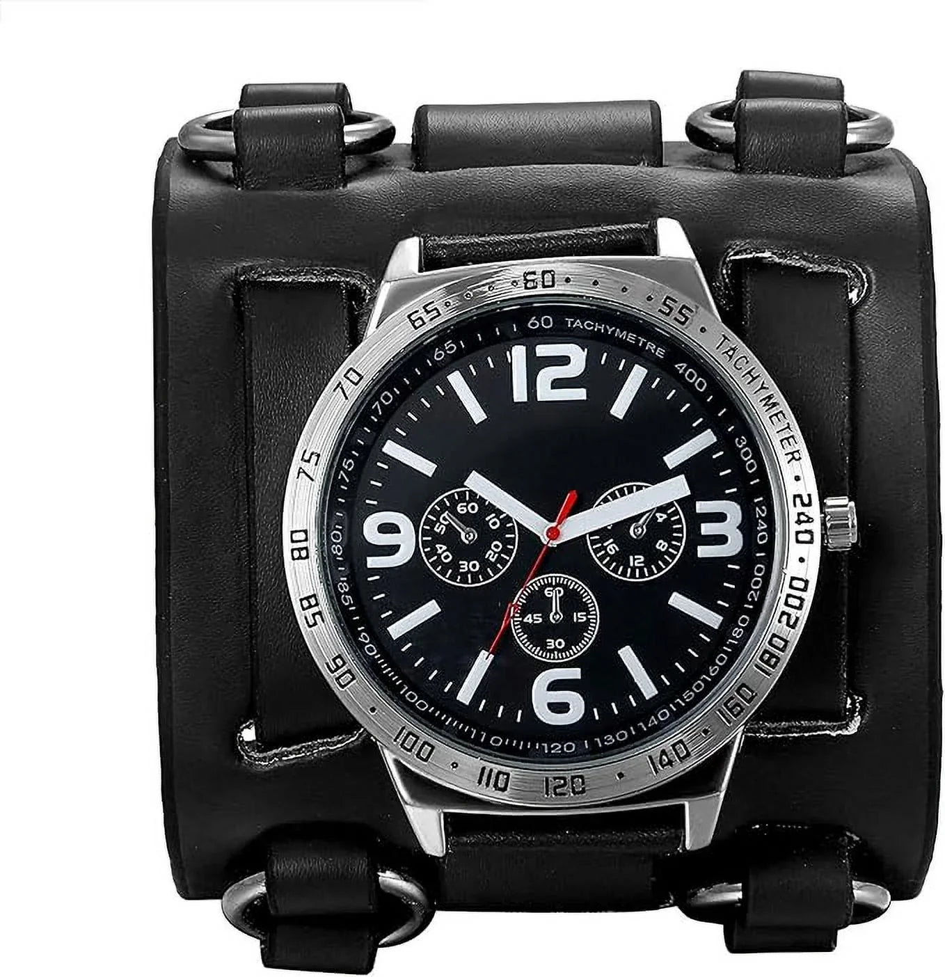 Leather for Costume Watch Watches Hip-hop Big Mens Black Wide Replaceable Halloween Gothic Steampunk Quartz Japan Cuff Dial Sport Wrist Genuine Bracelet Retro Watch Military