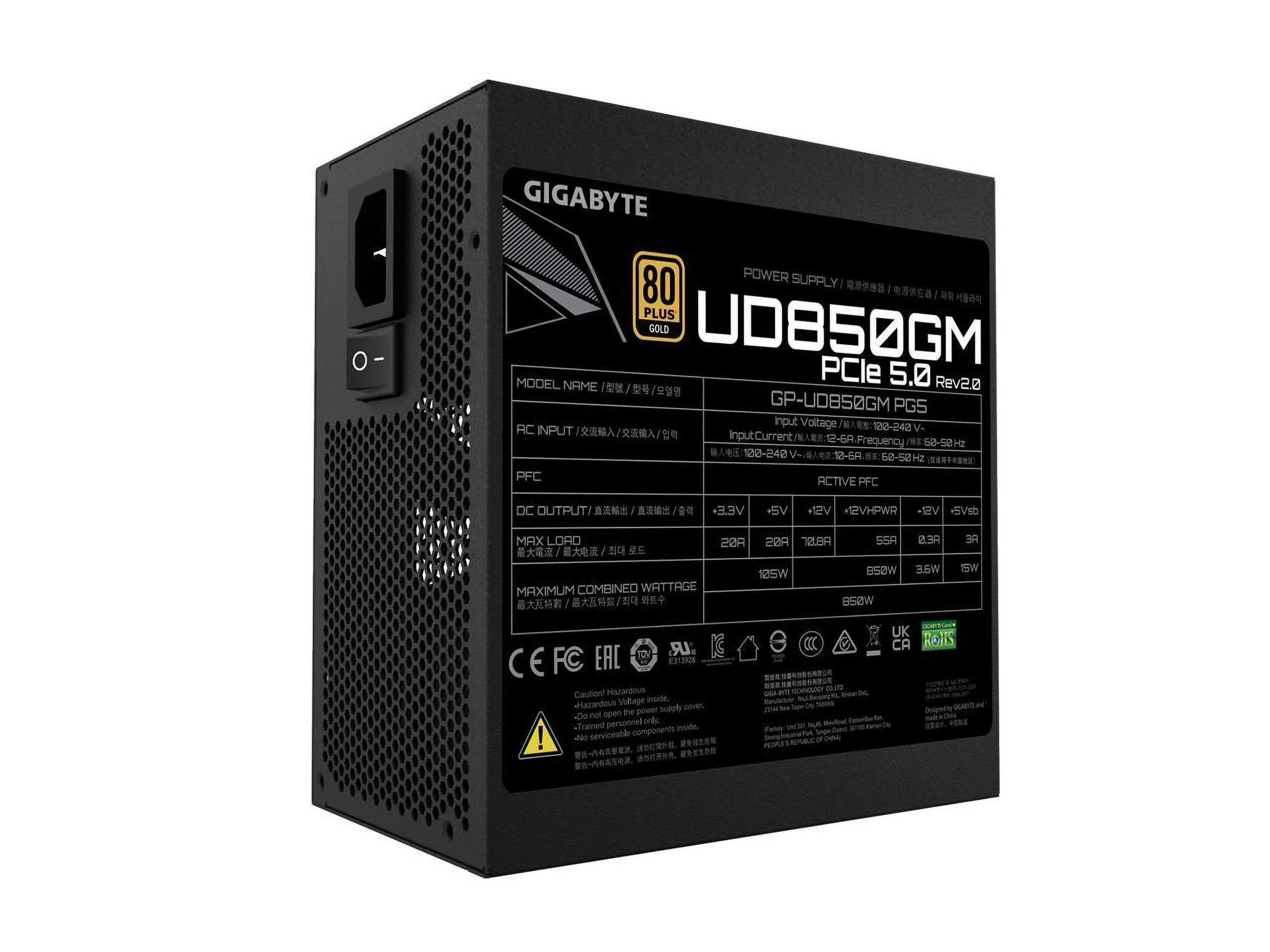 Certified, Power Gold Fully PG5 850W Supply Plus Ready, 80 GIGABYTE GP-UD850GM 5.0 PCIe Modular Rev2.0