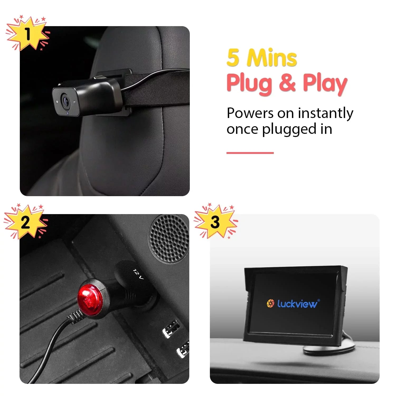 Car Camera Back Seat Camera Baby Observing Driving 3X Car Night Monitor Zoom Baby Camera Luckview While Facing Monitor Safety HD Vision, Rear Baby for Car Seat Car Children Baby