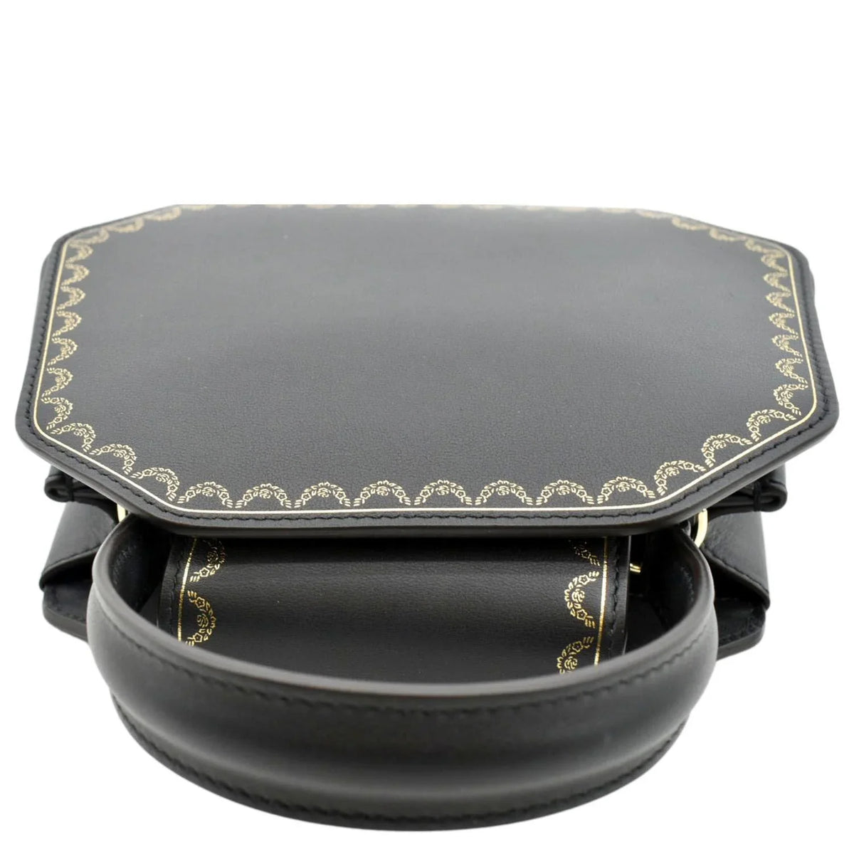 Calfskin Handle Top Mini Leather Black CARTIER Bag Satchel Guirlande Pre-owned