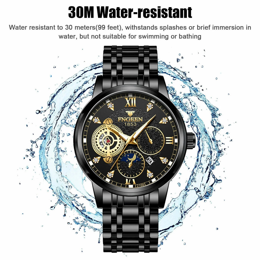 Men's Watch Waterproof Stainless Luminous Luxury Wristwatch Quartz Classic Steel
