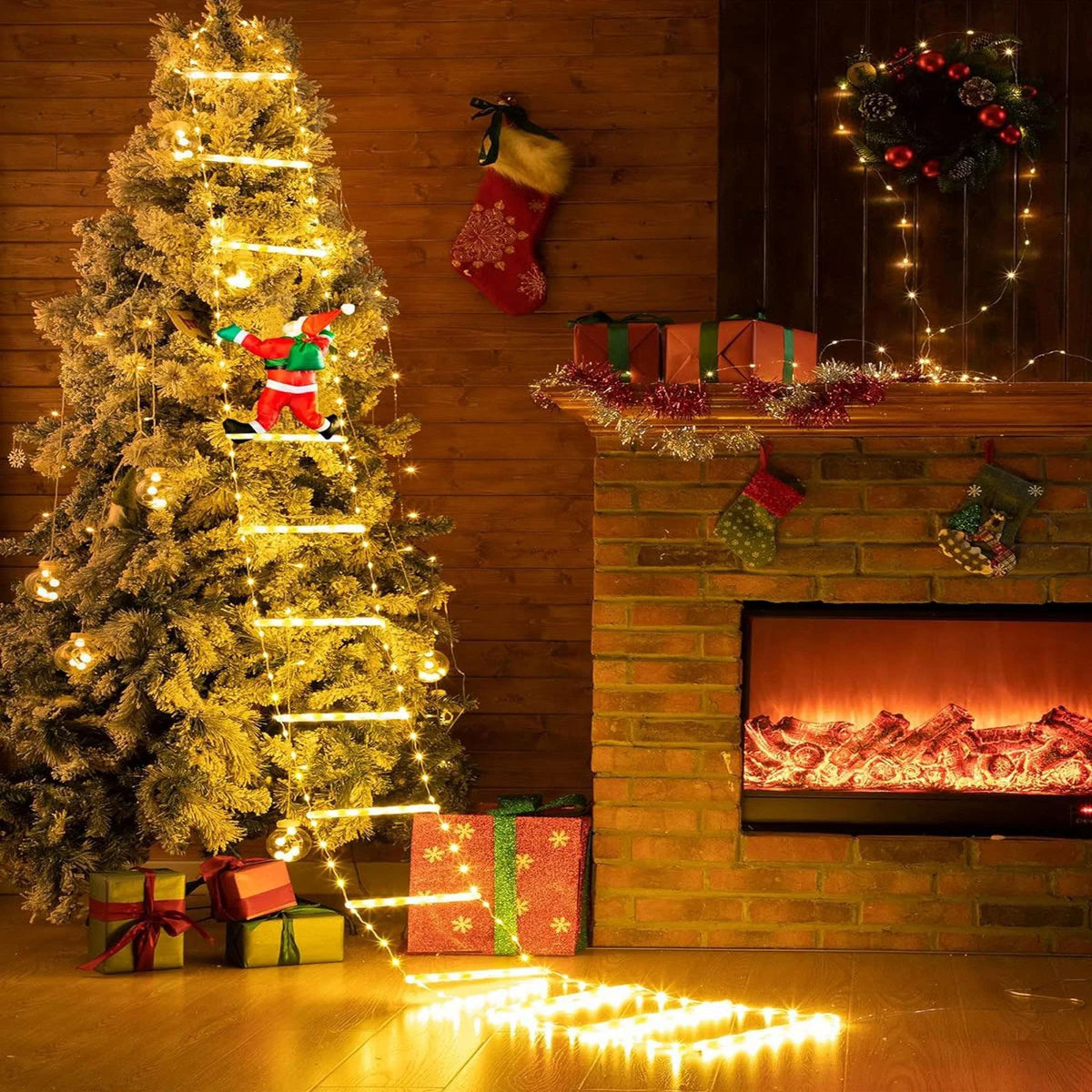 Porch Xmas for Lights Led Tree 10.5 Lava Lights Climbling Wall Ladder with Decor Santa Garden Roof Claus Outdoor Xmas Waterroof Lights Christmas Home ft