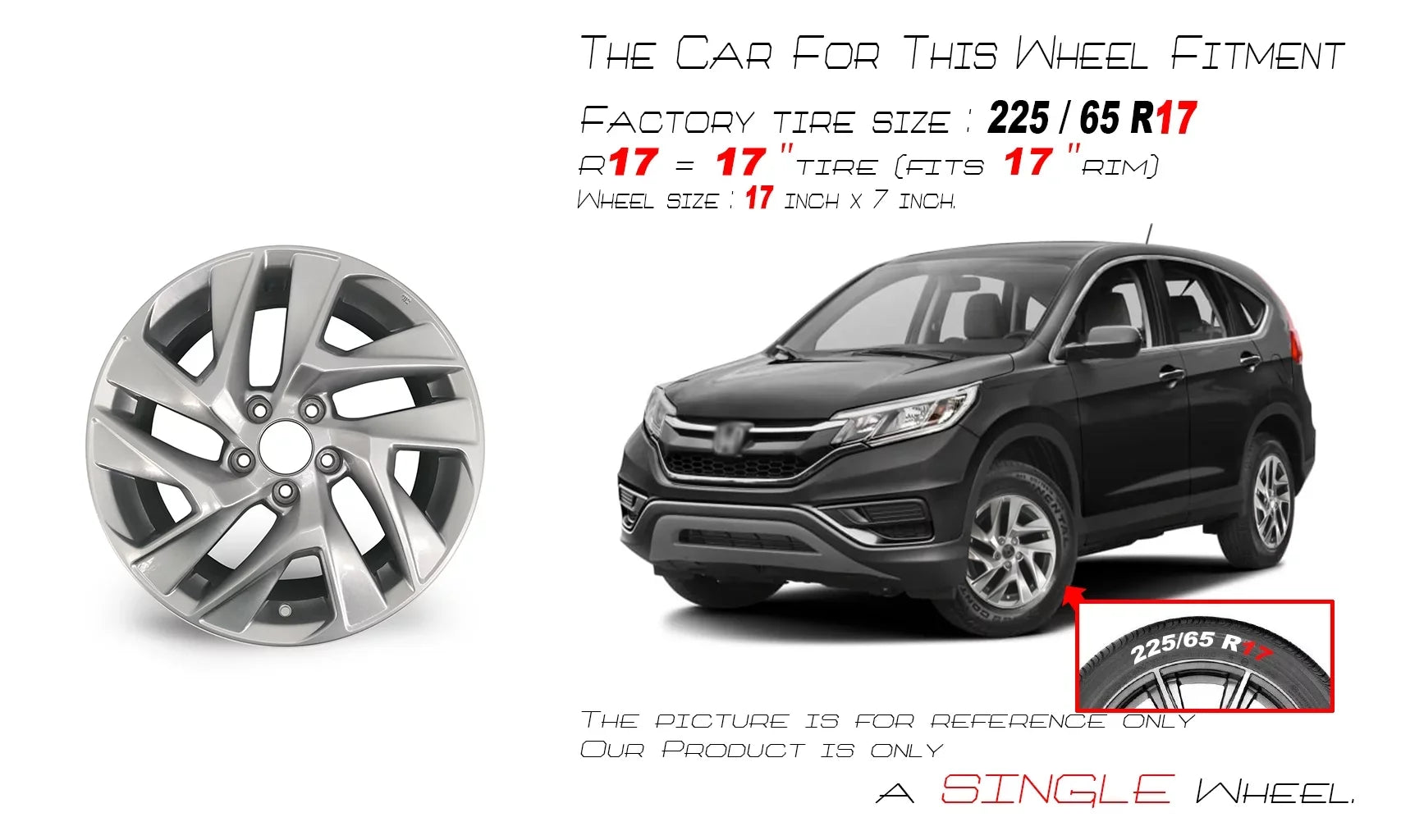 for OEM Brand 64069A Single Automotive 2015, spoke Wheel Replacement x 7" Honda 2016 Twisted Quality Velospinner Silver 17" New Alloy CR-V Rim