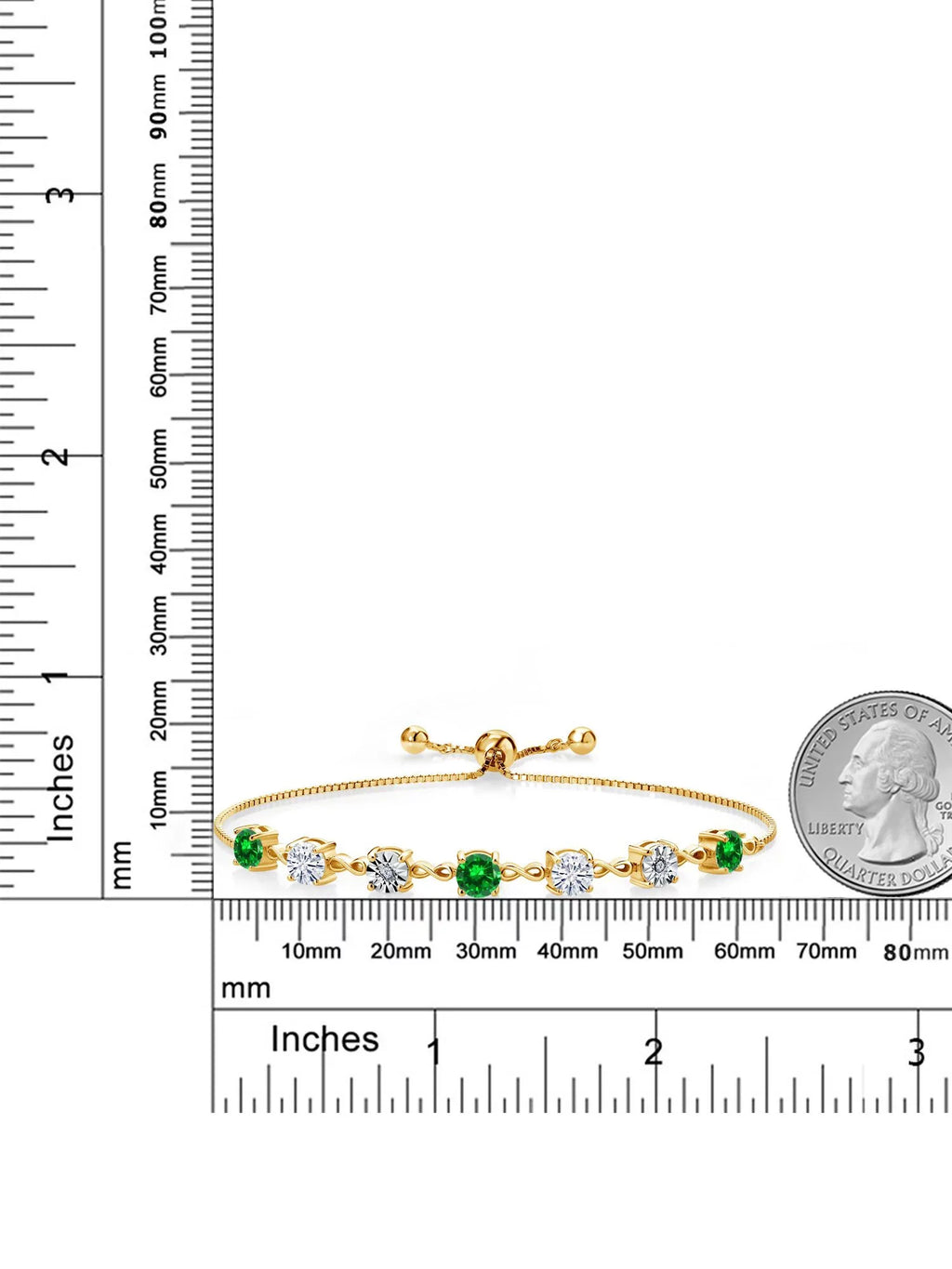 18K inch) 9 Created Fully Lab Silver Bracelet Adjustable Cttw, to Diamond Emerald Stone Moissanite Tennis Yellow Women Gold For Up Grown (3.53 Gem Plated King