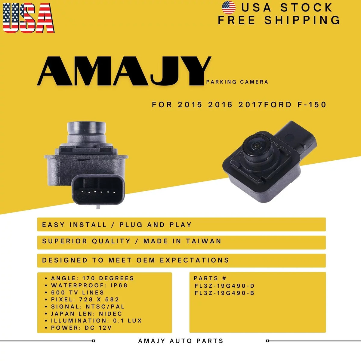 Camera Replaces for FL3Z-19G490-D 15-17 Backup Ford FL3Z-19G490-B F-150