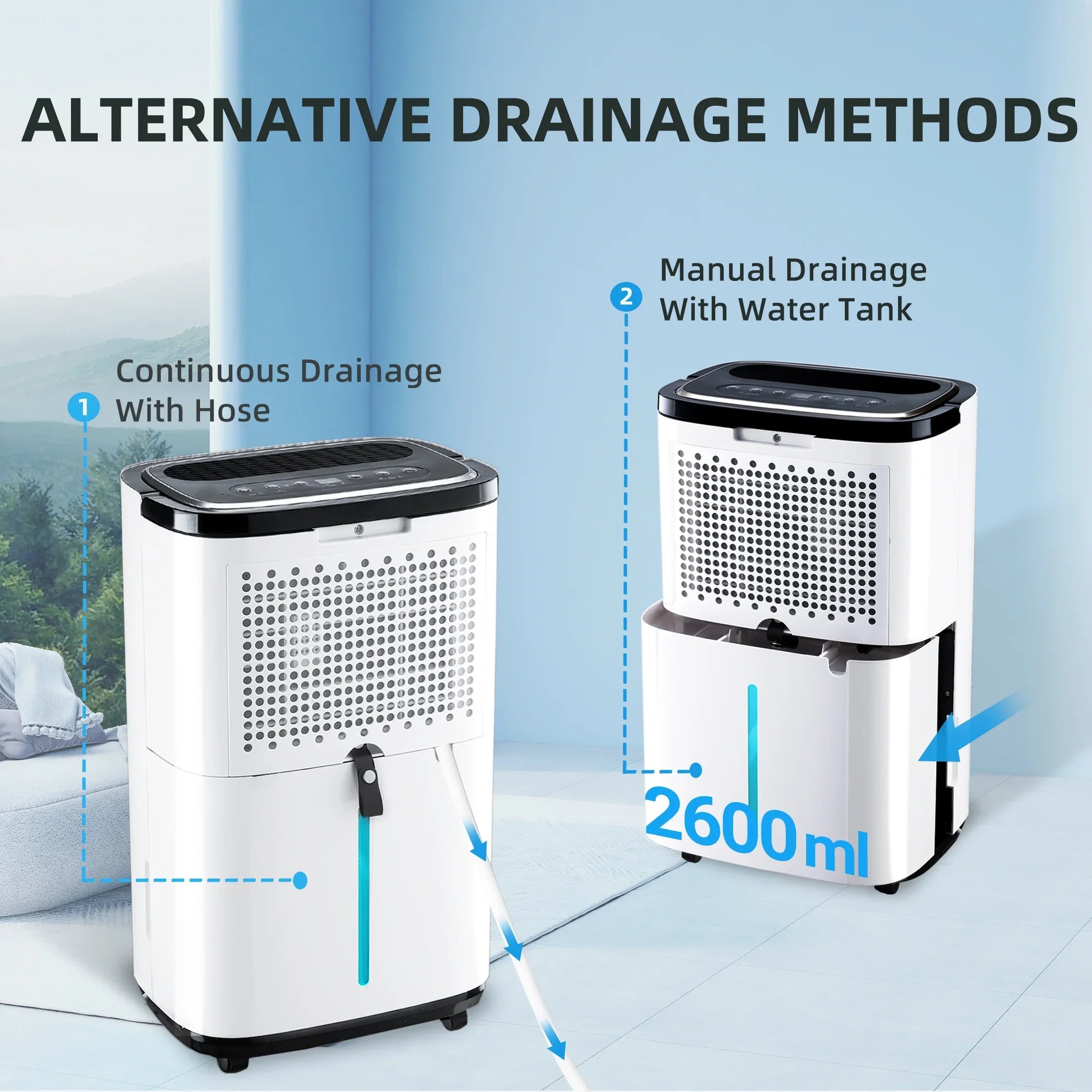 Dehumidifier,1500 Pints Home Removal Pints Drain Sq.Ft,Protable "F, RH),White 30 WANAI with Hose,Max Basement and Moisture 22 Dehumidifier for (95 95%