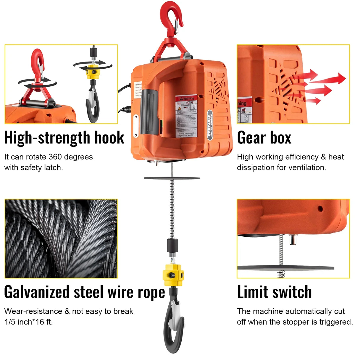 Lifting Crane Hoist Electric Towing VEVOR Portable 3-in-1 Winch Winch, 110V for Power Winch, 1100lbs 1500W Electric Electric Hoist