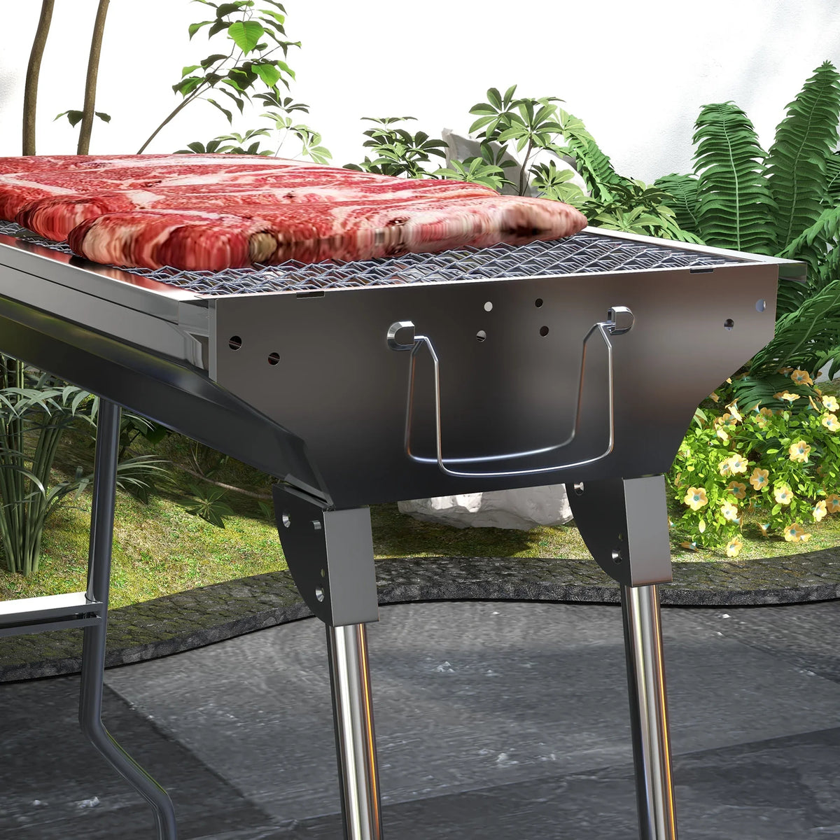 BBQ Picnic,Party Steel Charcoal Portable Folding Rack HQZX Grill Grill Outdoor for Grill,Stainless