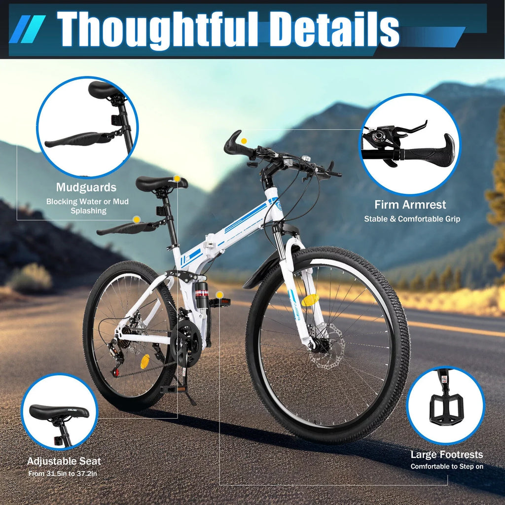 Disc Brake Bicycle Bike Bikes 26" MTB Mountain Folding Speed 21 SHZICMY Dual Men School