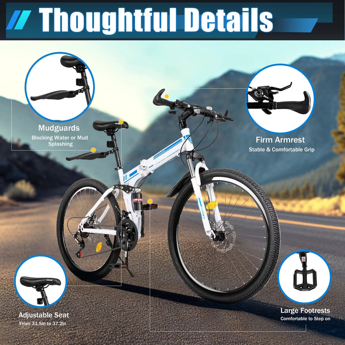 Disc Brake Bicycle Bike Bikes 26" MTB Mountain Folding Speed 21 SHZICMY Dual Men School