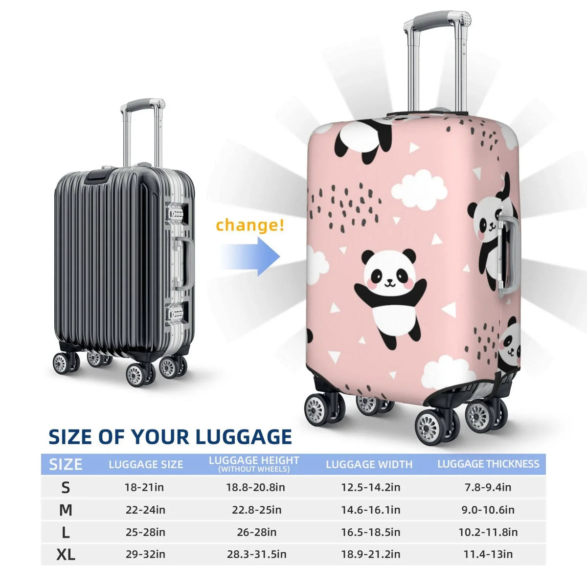 Luggage Washable Cover Inch Sky And Luggage Cover Protector Anti-Scratch Suitcase In 18-32 Bingfone The Suitcase Star Panda Clouds Flying Cover Fits Between
