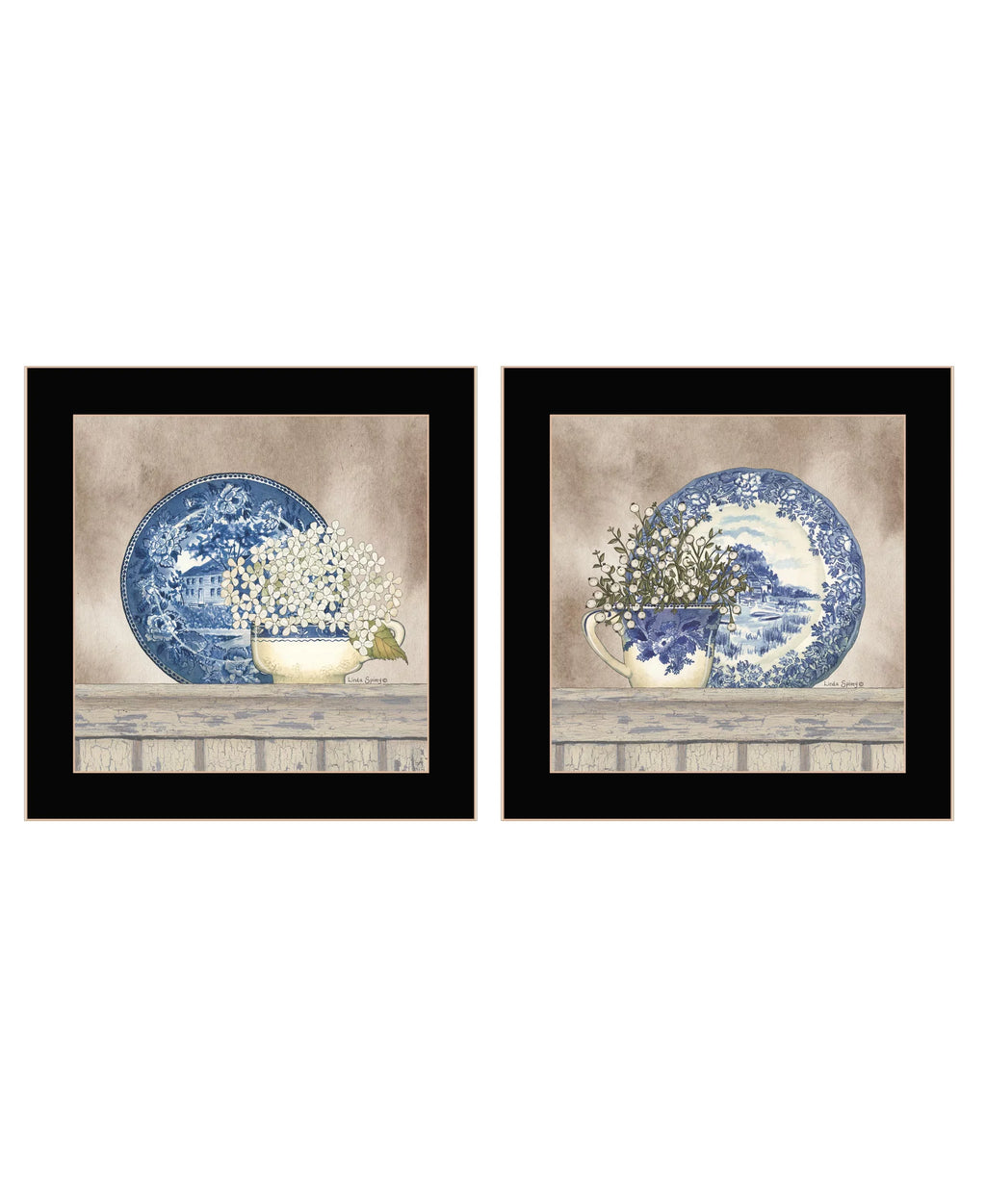 Ready Blues Vignette to Hang Black Spivey, Farmhouse Framed Print, 2-Piece Linda Frame "The By Collection"