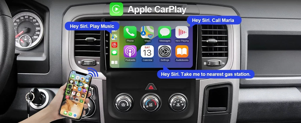 Dodge Android FM BT Touchscreen Double Screen Auto GPS Din Carplay RAM 2+32G 10 Navi 9 inches Camera Android Stereo IPS Radio Backup 1500/2500/3500 for Car Car with 2013-2018 & Support