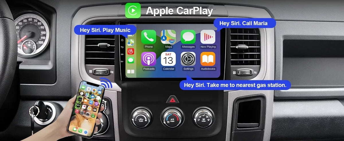 Dodge Android FM BT Touchscreen Double Screen Auto GPS Din Carplay RAM 2+32G 10 Navi 9 inches Camera Android Stereo IPS Radio Backup 1500/2500/3500 for Car Car with 2013-2018 & Support