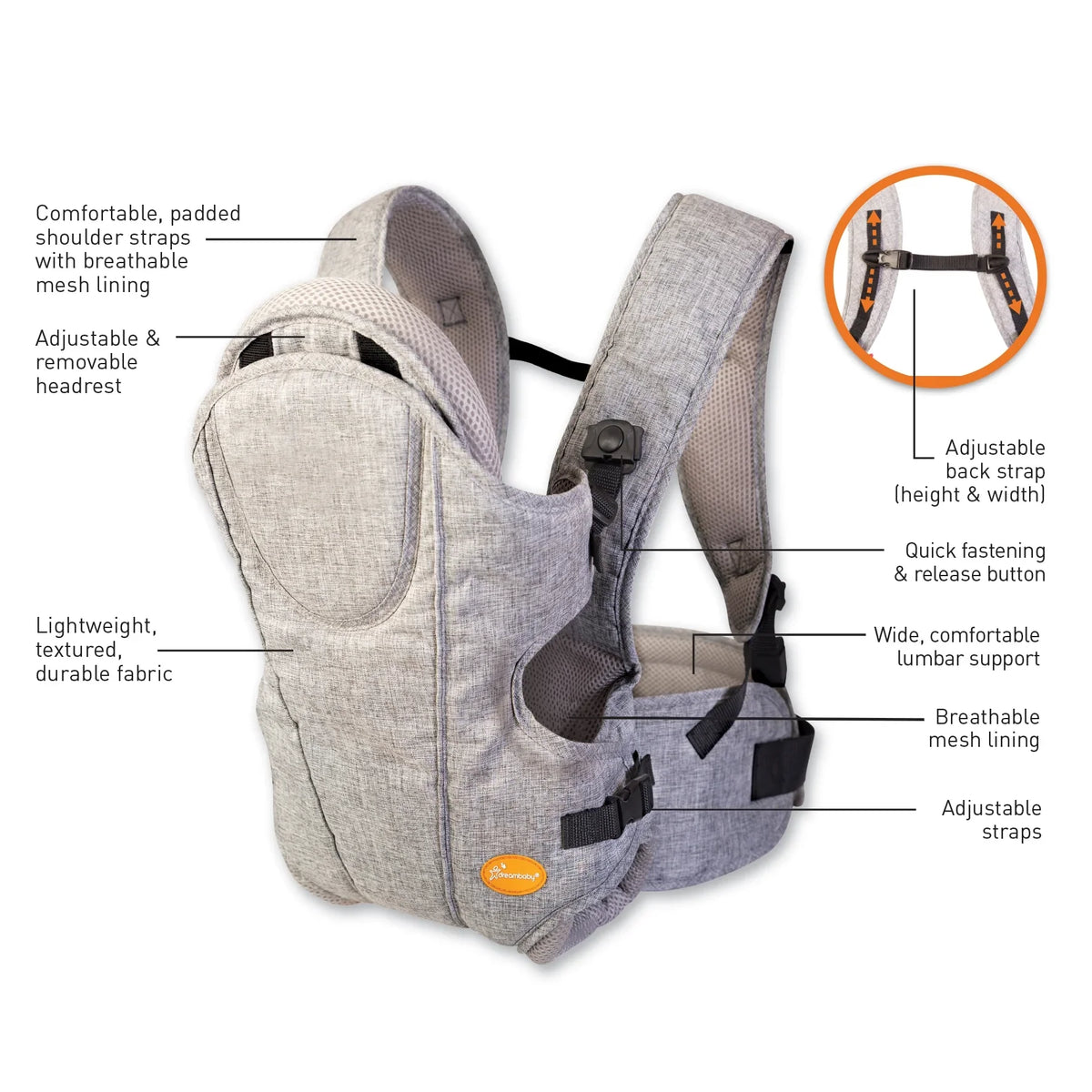 Position Dreambaby 3-in-1 Oxford Baby Adjustable Carrier