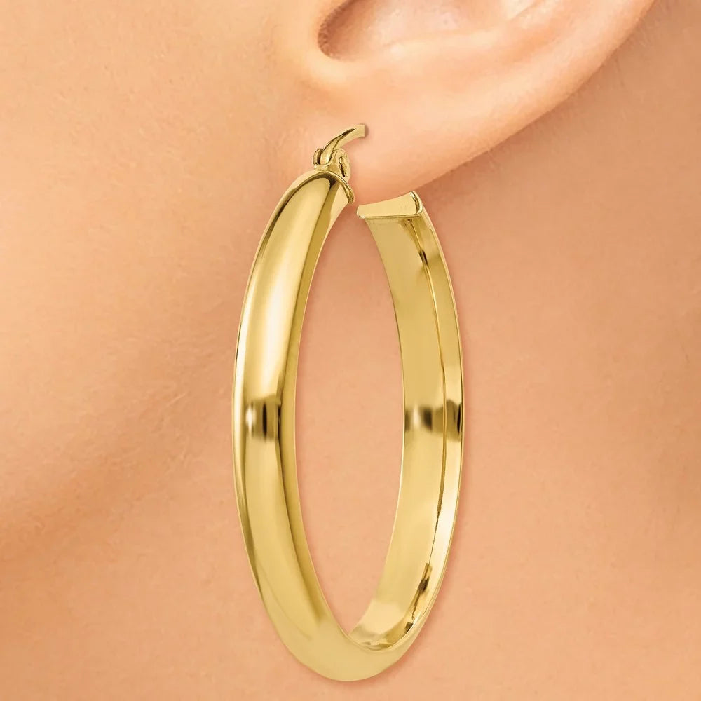 Earrings; Hoop Yellow for and Gold Teens; Tube Men Real 14kt Round and for Adults Women