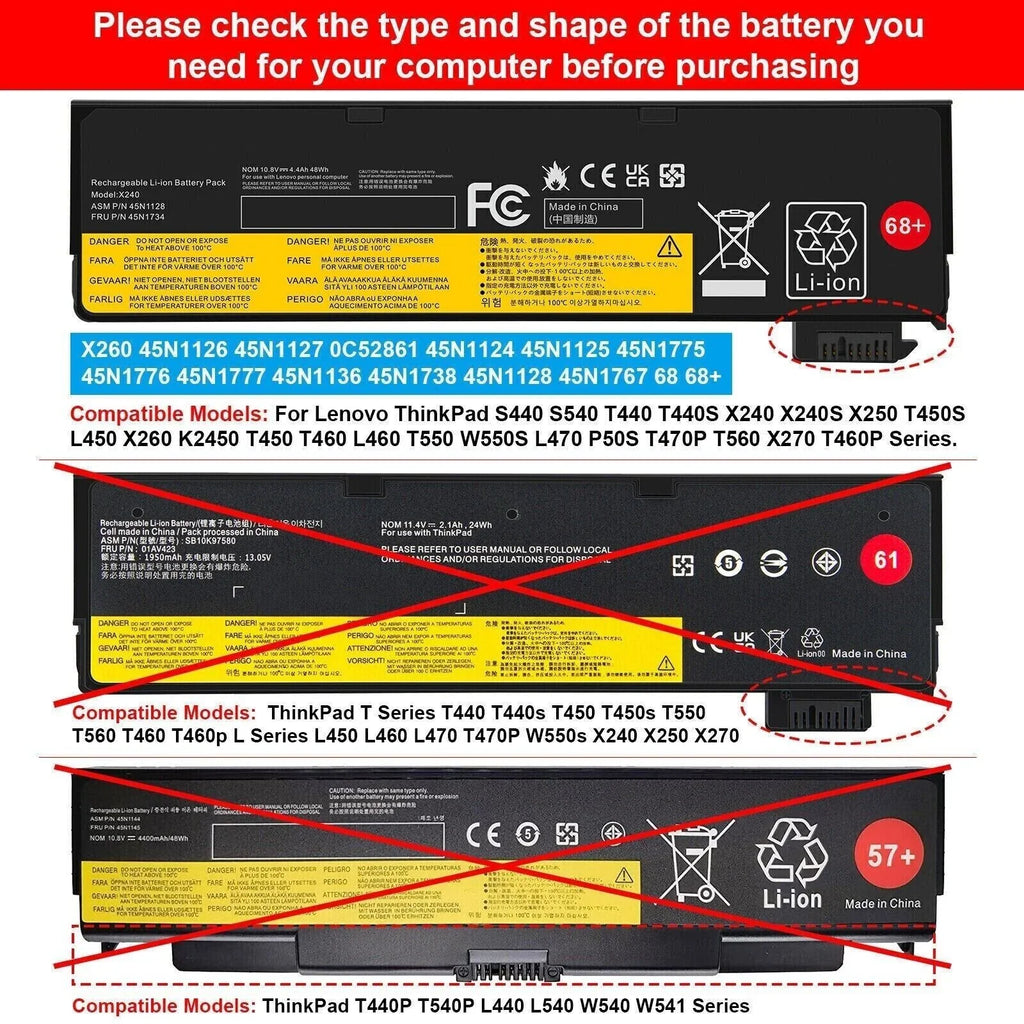 T440 X240 11.4V X250 Laptop Notebook ThinkPad T550 45N1775 X260 X240s 24Wh Replacement T450 for Battery Lenovo 68