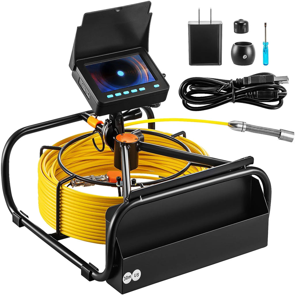 LCD Waterproof LEDs, 6 Inspection DVR 98.4 VEVOR Monitor, Cable, Function, 4.3 Battery, 8500mAh - Camera Camera IP68, Inch FT 30M Pipeline Sewer