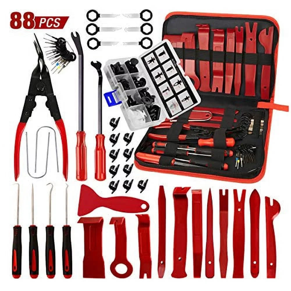 Pry Plastic 88 Door Pcs Interior Kit, Pliers Clip Red Auto Fastener Car Tool Tool Kit Panel Radio Remover Automotive BYNIIUR Kit, Tool, Tool Removal Trim Removal