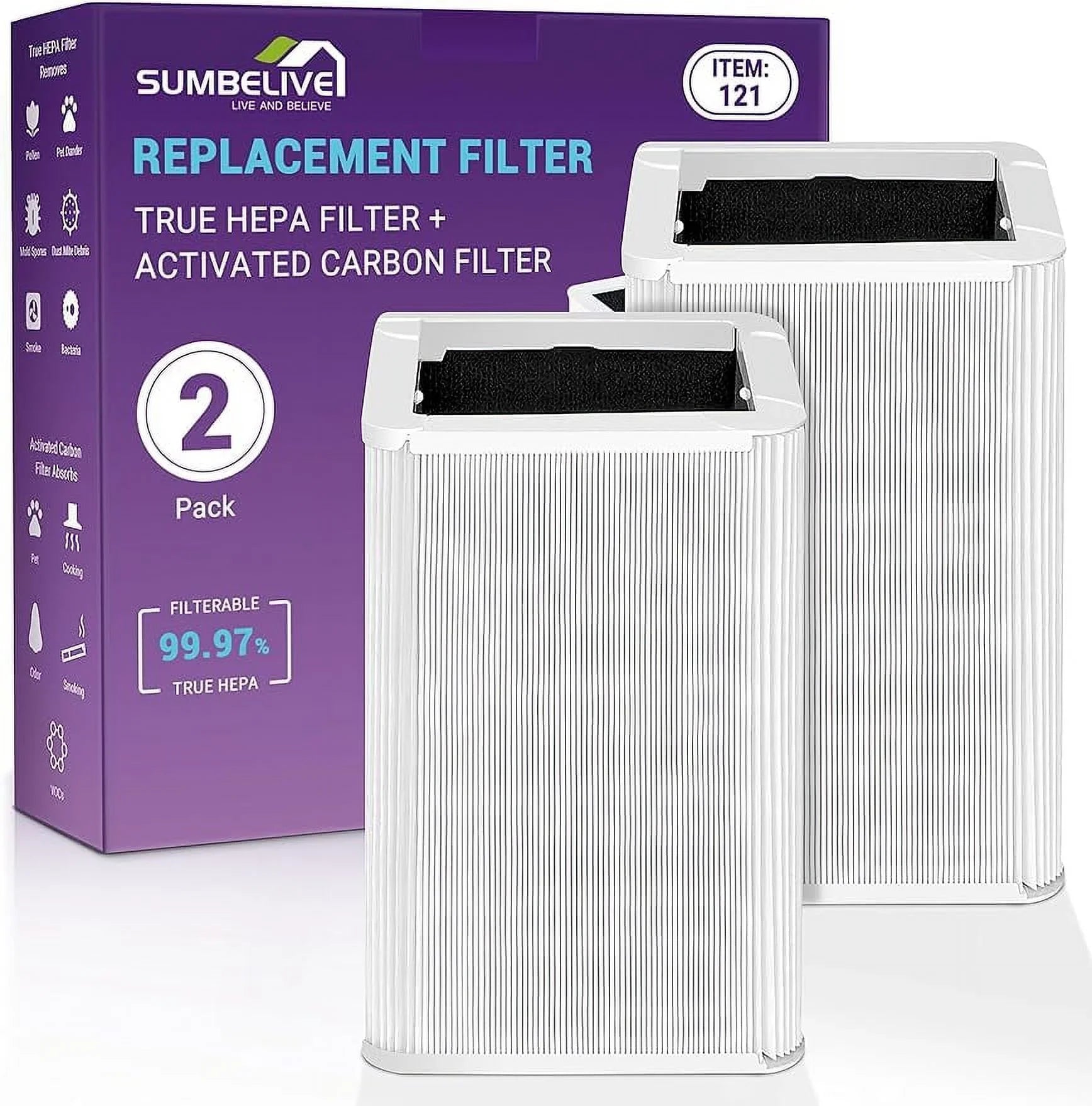 and with Filter Filters 121 Pure Air 2 Purifier, Replacement HEPA Carbon for Particle, H13 Blueair True 121 Blue Pack Activated