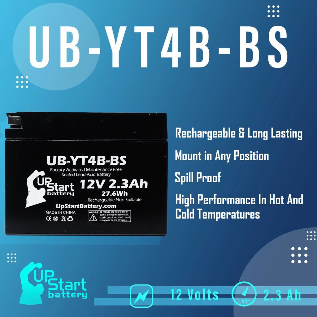 '- Factory 12V, Motorcycle for Battery UB-YT4B-BS Yamaha 4-Pack 400CC Maintenance SR400 2.3Ah, UpStart Free, Activated, Replacement 2004 Battery