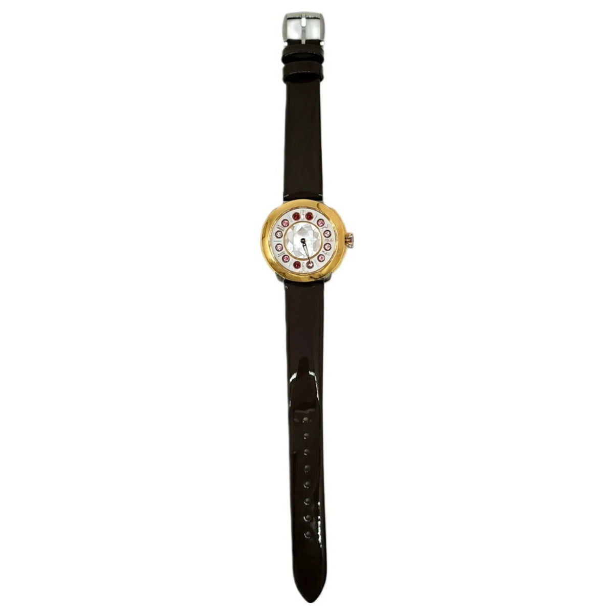 New) (Like Eye Spinel Clock Black Topaz SS Quartz FENDI Fendi Fashionable Colors Watch Enamel 3 Brown Women's Belt Shine Pre-Owned Shell