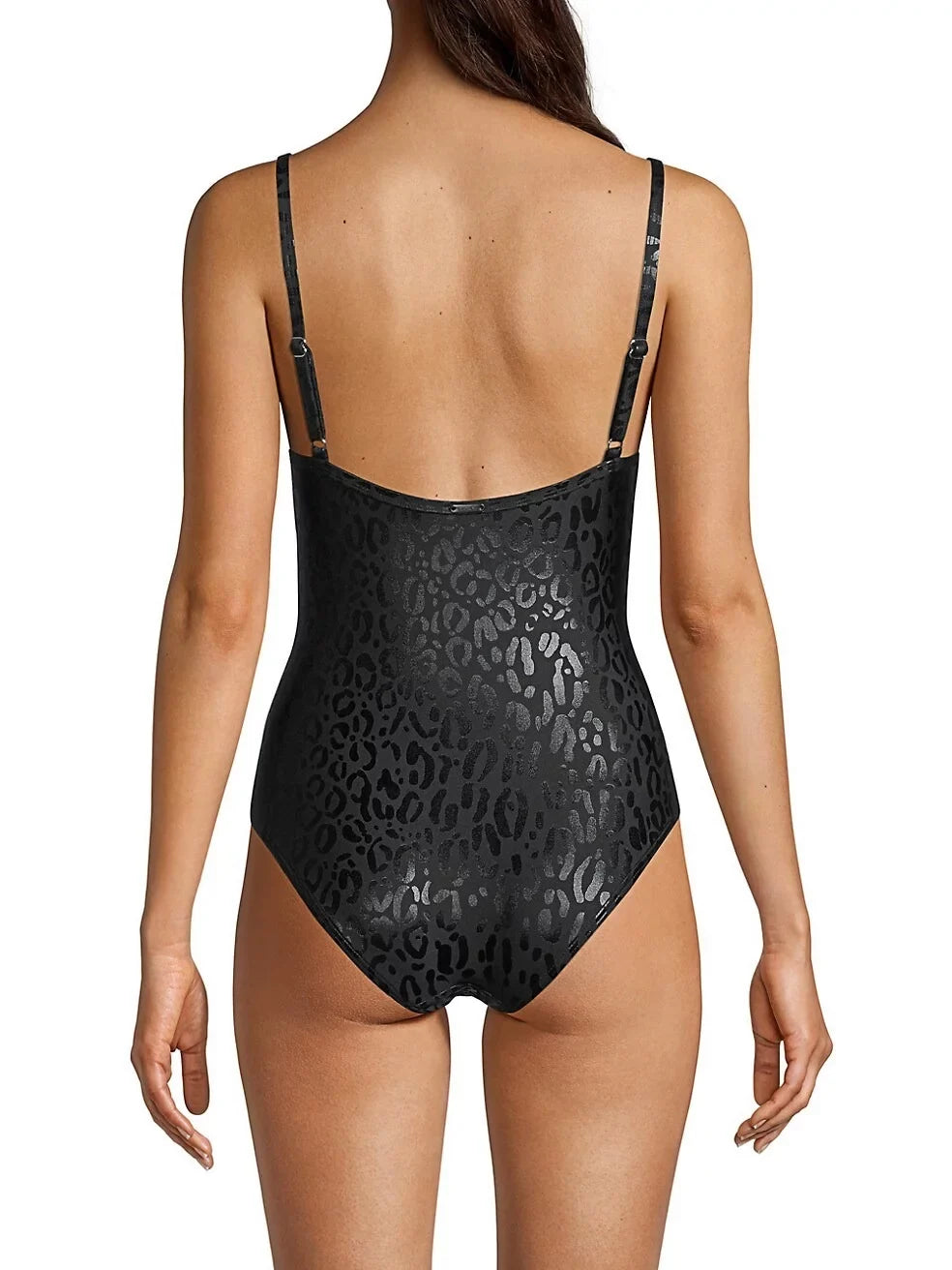 BLACK Swimsuit, Small Leopard-Print US One-Piece DKNY