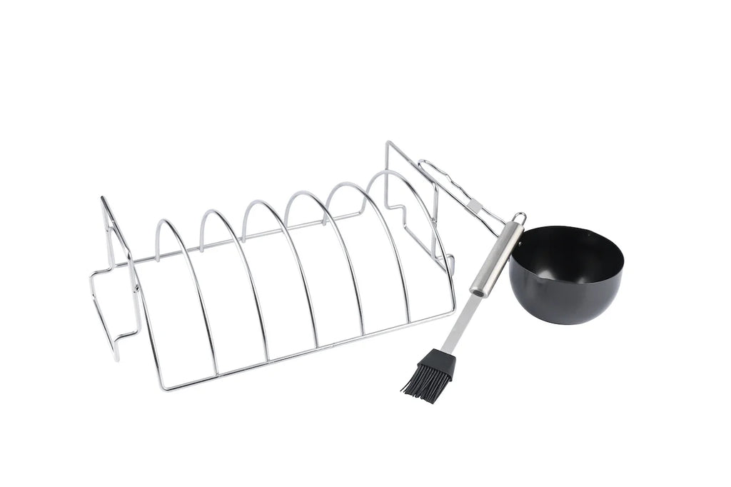 Pan Rib and Sauce Set Basting Steel Brush Large PitMaster 6 King 3pc Rack, Slot Combo Stainless