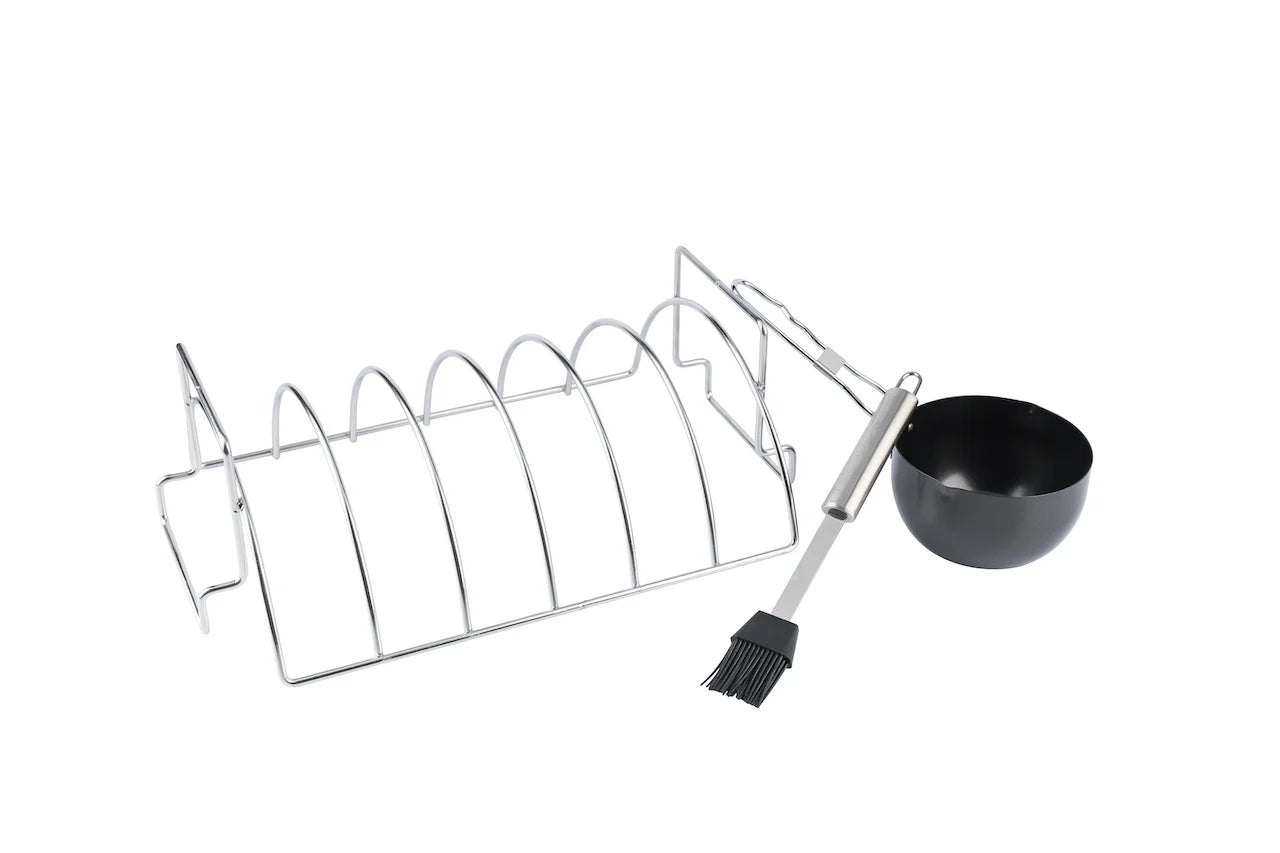 Pan Rib and Sauce Set Basting Steel Brush Large PitMaster 6 King 3pc Rack, Slot Combo Stainless