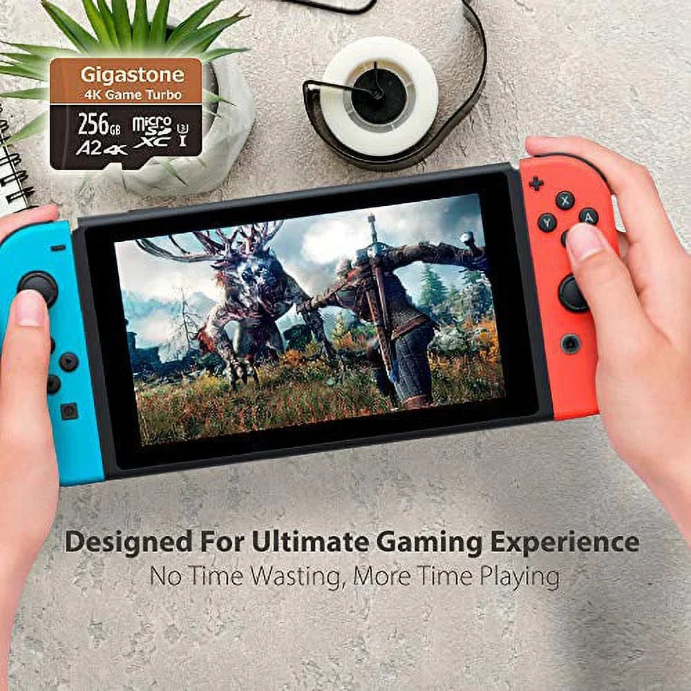 [5-Yrs 256GB Game Micro Go U3 Cameras, R/W Pro Memory UHS-I SDXC Run C10 App Turbo A2 Free-Data-Recovery] 4K Compatible, Switch Card, Cams, Dash 100/60MB/s Nintendo Gigastone