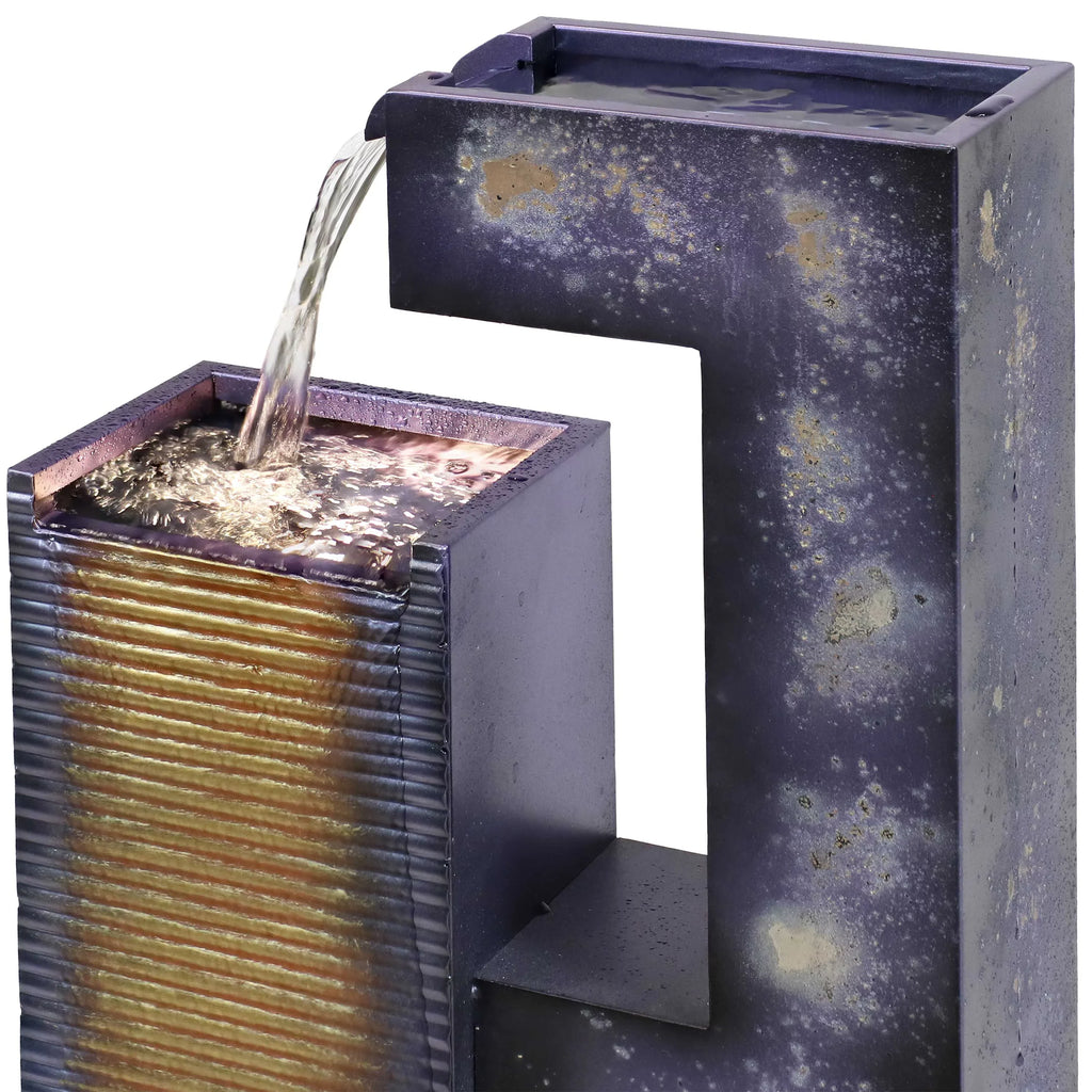 32" Tower Sunnydaze LED with Cascading Outdoor Fountain Metal Lights -