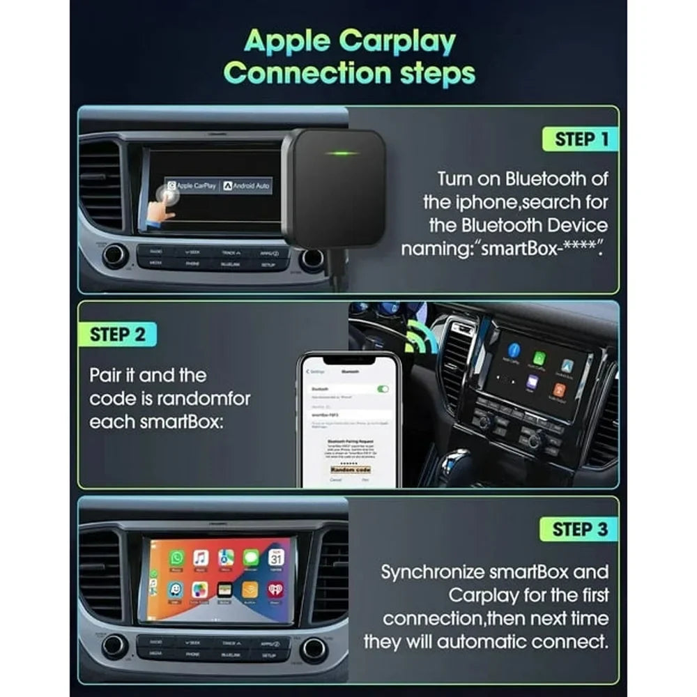 For iOS Car Apple Dongle, Carplay Navigation Black Auto Player Box Adapter Wireless