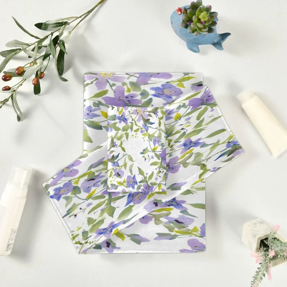Towels Quick Towel Spa Set 1 & of Towels, Washcloth) Highly Towel, Bathroom Flowers Purple Hand Bathroom 3, Set Bath Towels Soft Beach Dry Wellsay for Absorbent 1 (1 Set Bath